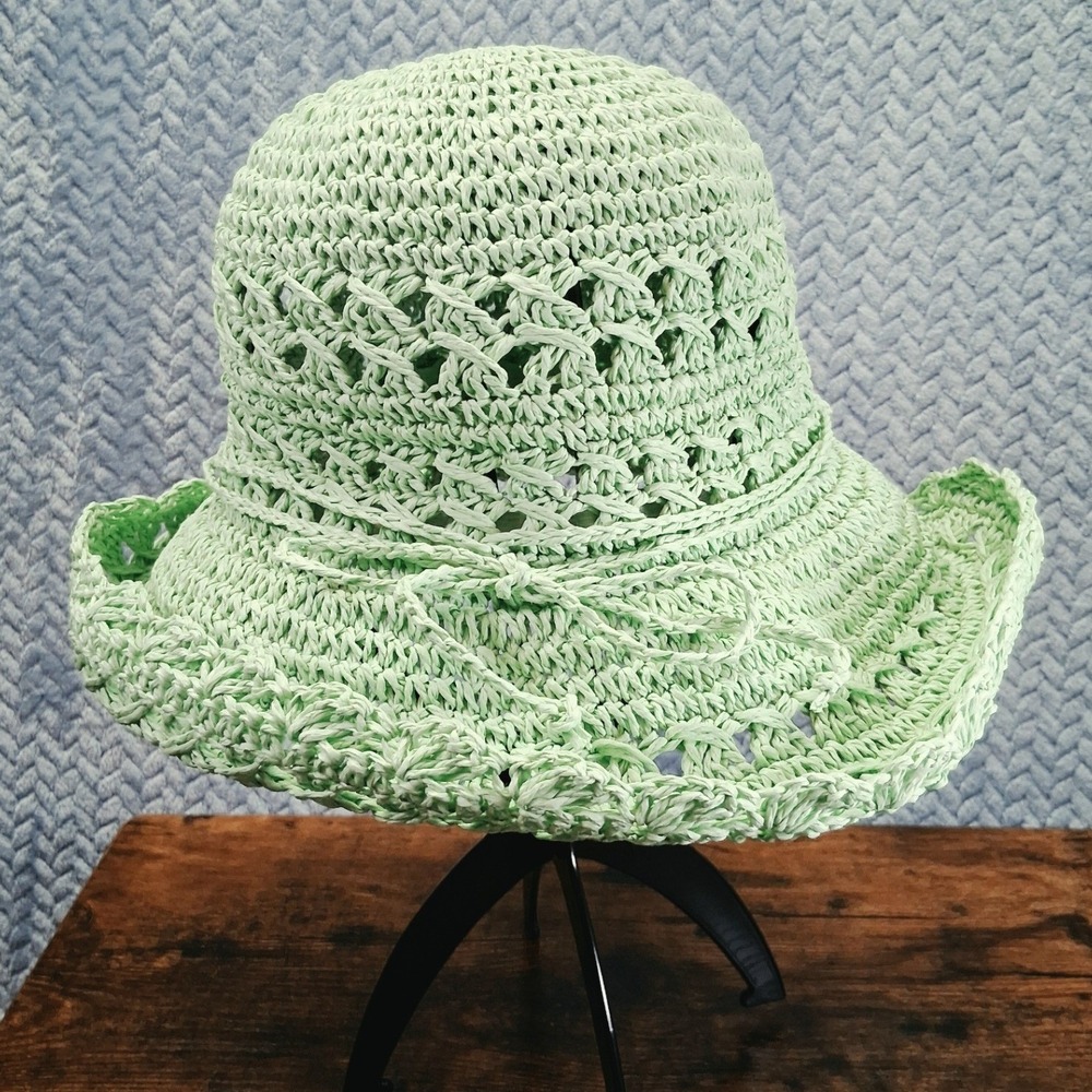 Talbots Mint Green Crochet Bucket Hat Floppy Brim Knit Sun Hat Cottagecore Boho